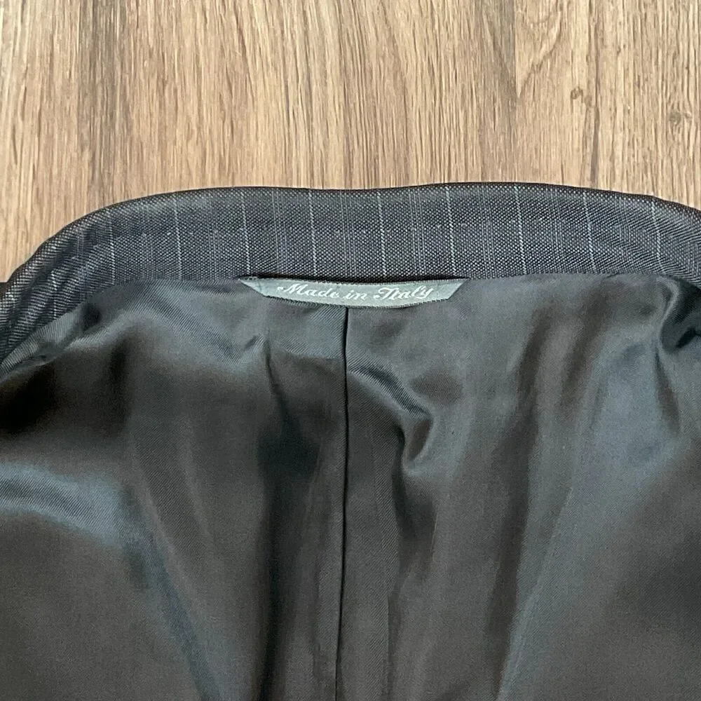 Canali Suit Jacket Pure Wool Blazer‎ Sport Coat Black Pinstripe Italy Size 54L